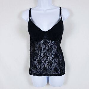 Material Girl Sheer Lace Bustier Cami Womens 36D Black Adjustable Straps Goth